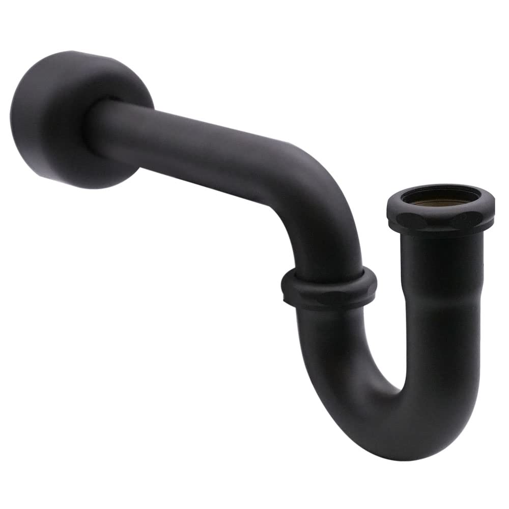 Westbrass A1838QRL-62 Freestanding Pedestal Sink Faucet Supply Line Risers with P-Trap, Flanges and 1/4-Turn Lever Handles, Matte Black