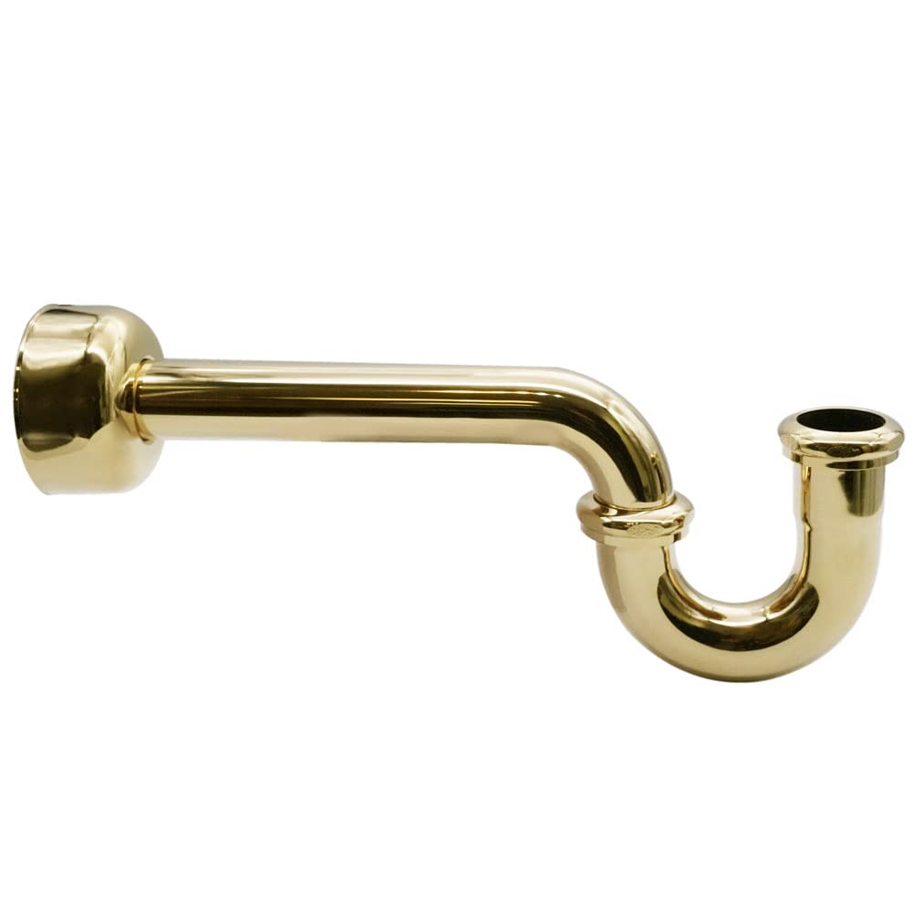 Westbrass A1538L-01 Pedestal Sink Lavatory Supply Line Kit with P-Trap and Round Handle Angle Stops, Polished Brass