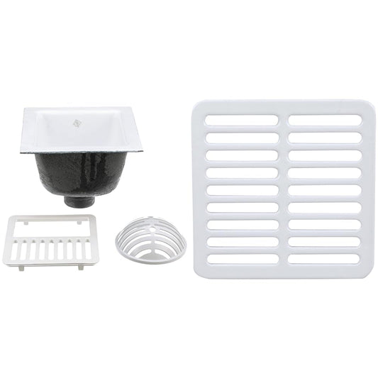 Zurn FD2375-NH3-H FD2375 12"x12" Floor Sink Body & Dome Strainer, 6" Sump Depth, 3" No-Hub, with Half Grate & JP2375-F - Cast Iron Enameled Full Grate for The FD2375 Floor Sink