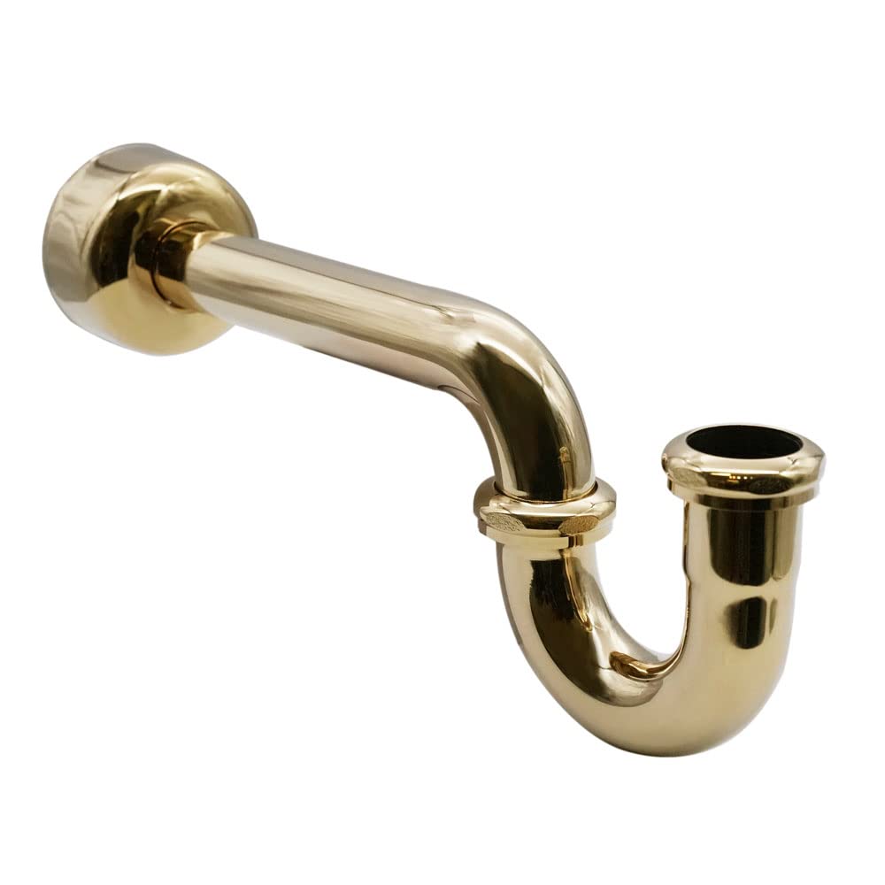 Westbrass A1538L-01 Pedestal Sink Lavatory Supply Line Kit with P-Trap and Round Handle Angle Stops, Polished Brass