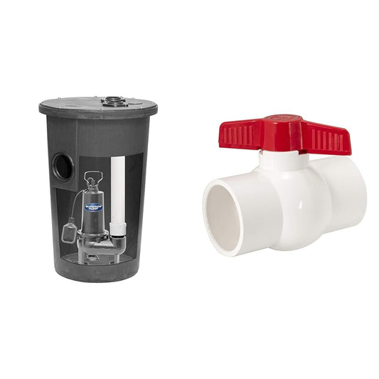 Superior Pump 93015-U Cast Iron Tethered Float Switch Sewage Pump with Basin Kit, 1/2 HP, Black & Eastman 2 Inch Slip Schedule 40 PVC Quarter Turn Ball Valve, Brass Plumbing Fitting, 20121