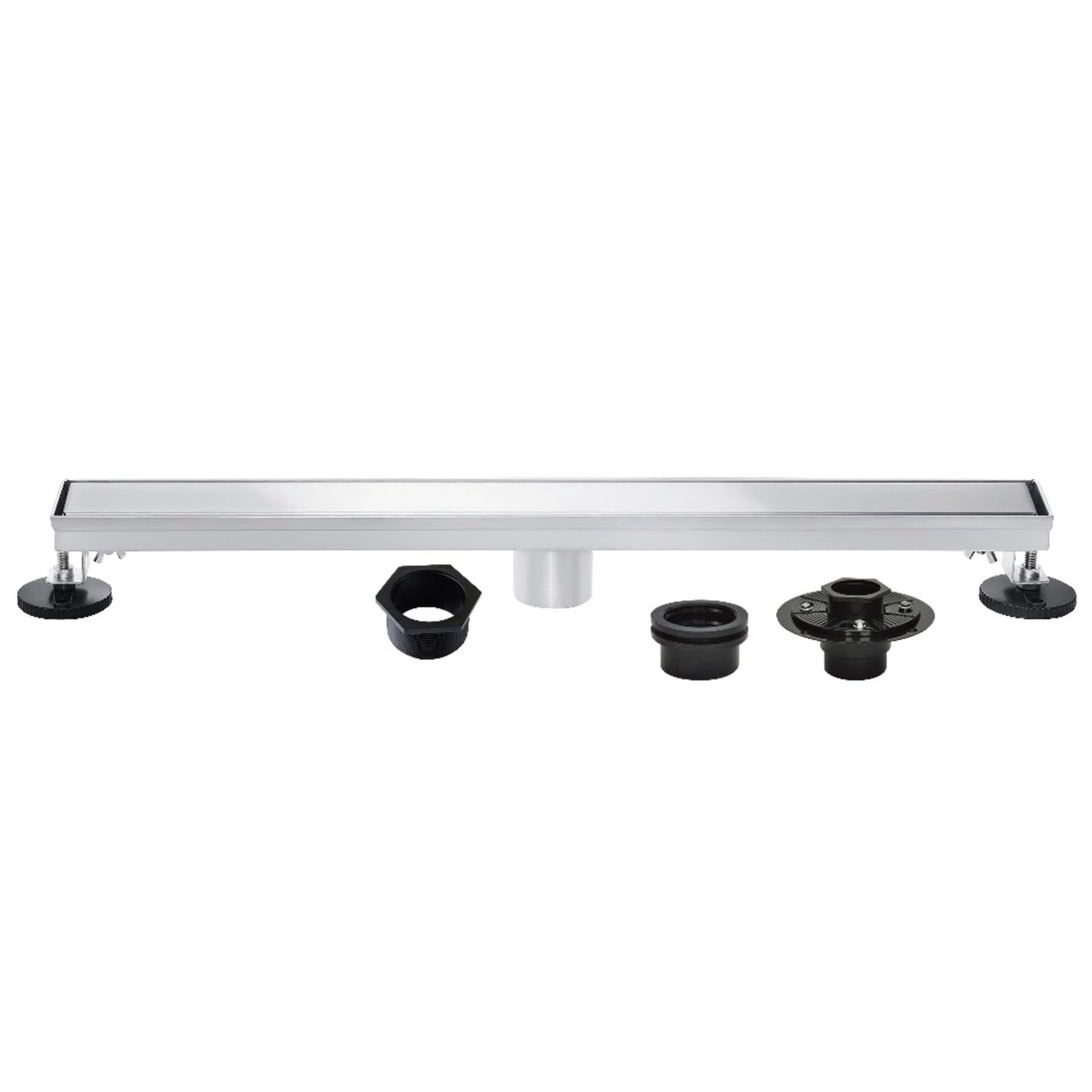 Kingston Brass BSFK2821 Watercourse 28" Stainless Steel Linear Shower Drain with Reversible Tile Insert and Flat Grate, Drain with Base Flange and Hair Strainer, Polished Chrome