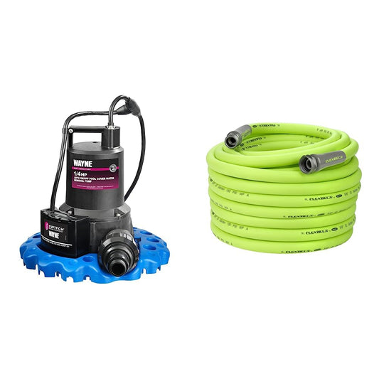 Wayne 57729-WYNP WAPC250 Pool Cover Pump, Blue & Flexzilla Garden Hose 5/8 in. x 100 ft., Heavy Duty, Lightweight, Drinking Water Safe, ZillaGreen - HFZG5100YW-E
