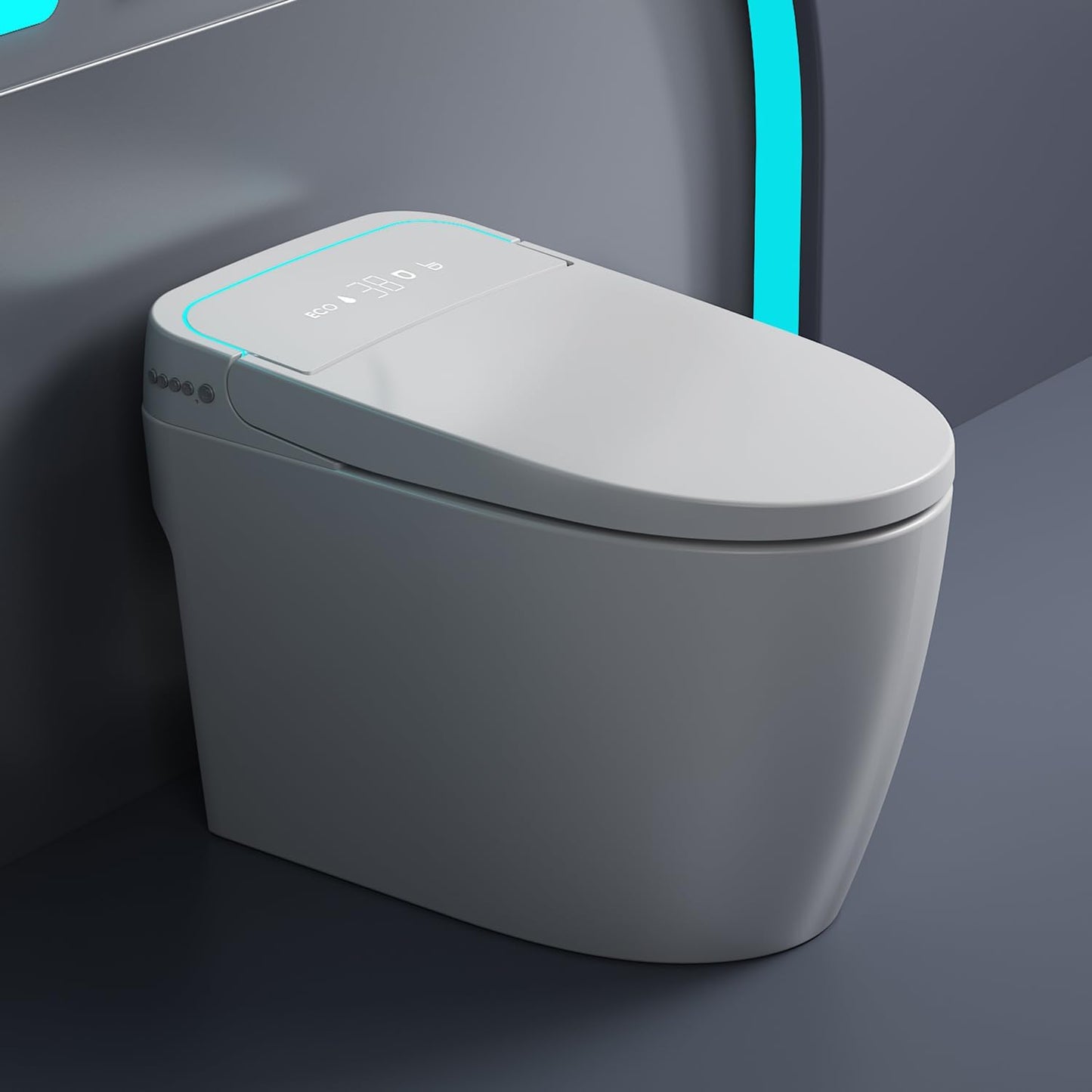 Smart Toilet with Bidet Built-in: Auto Dual Flush Bidet Toilet with Dryer, 4 Wash Options, One Piece Toilet with Child Mode, Heated Seat, Foot Sensor, UV-C Night Light, Pre Wet, Manual Lid/Seat