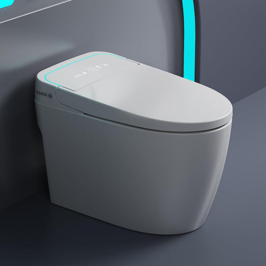 Smart Toilet with Bidet Built-in: Auto Dual Flush Bidet Toilet with Dryer, 4 Wash Options, One Piece Toilet with Child Mode, Heated Seat, Foot Sensor, UV-C Night Light, Pre Wet, Manual Lid/Seat