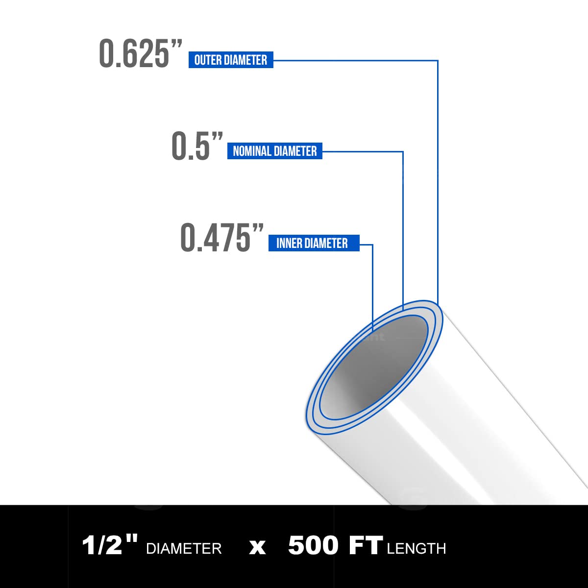 Supply Giant PEX-B Pipe 1/2 In x 500 Ft White Tubing for Plumbing, Potable Water Line for Home Improvement, Indoor/Outdoor Use