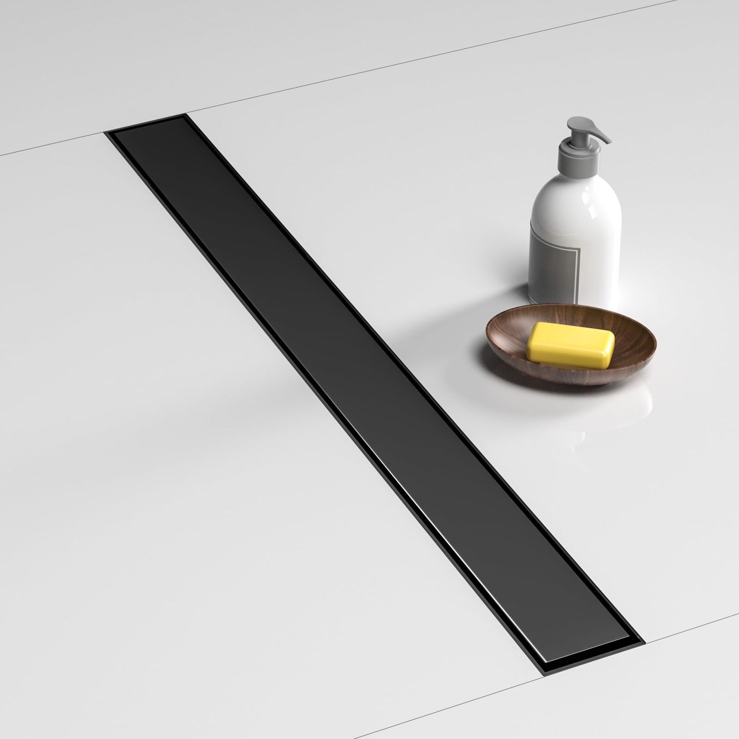BARONAGE 48 Inch Linear Shower Drain, Rectangle Shower Floor Drain with 2-in-1 Flat & Tile Insert Cover, 304 Stainless Steel Bathroom Drains with Hair Catcher and Leveling Feet (Matte Black)