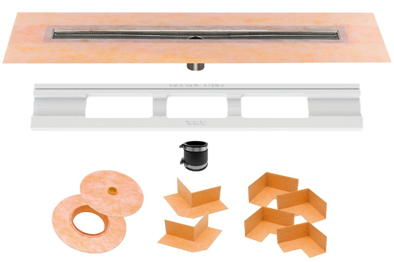 Schluter Kerdi Line Shower Drain with 40" Stainless Steel Channel Body and Waterproof Kerdi Collar - For Showers & Wet Rooms - Off-set and Center Outlets - KL1V60E100