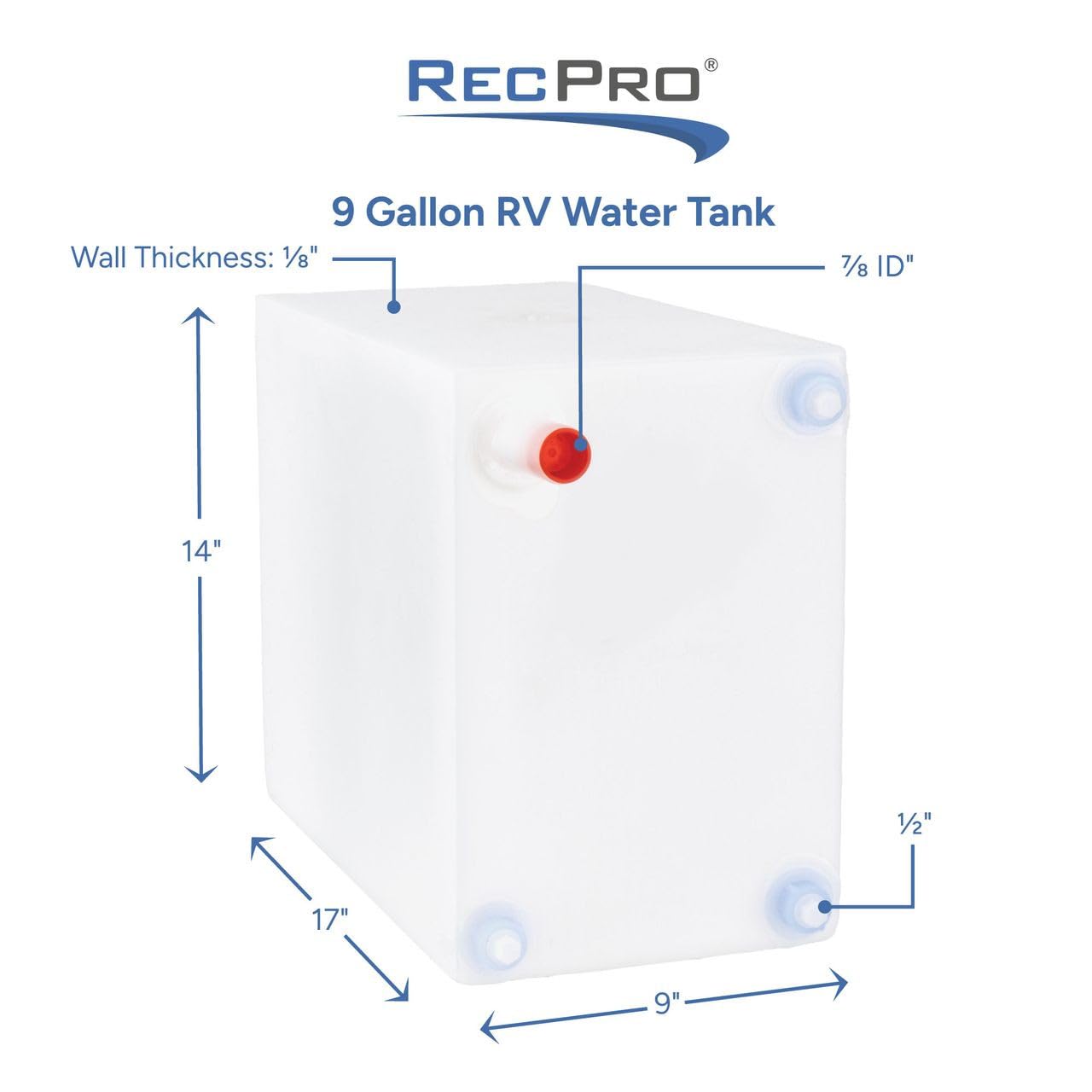 RecPro RV Fresh Water Tank 9 Gallon for Drinking and Potable Water | 9" x 17" x 14" | Fresh or Gray Water Plastic Storage | Made in America