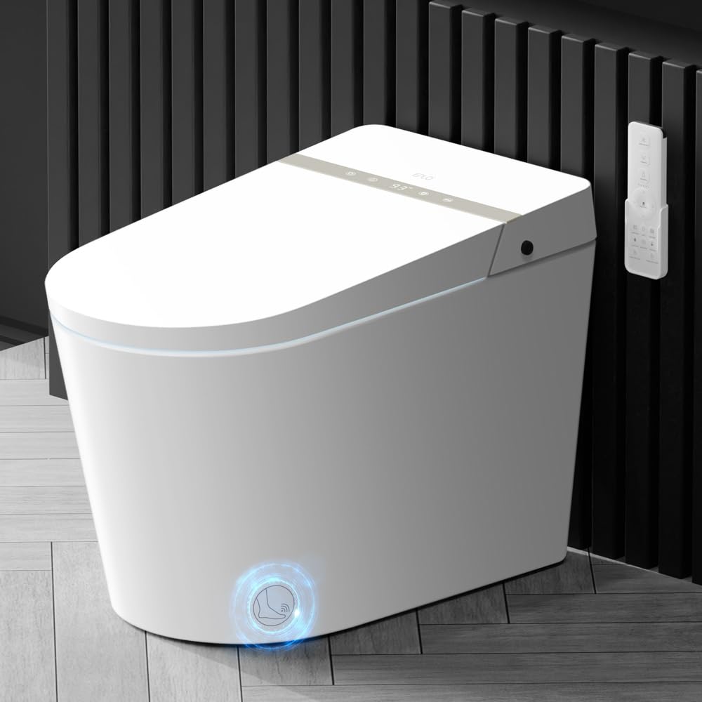 EPLO Tankless Smart Toilet Bidet,Auto Open/Close lid,Blackout Flush,Heated Seat,Dual Auto Flush,Foot Sensor Operation,LED Display,One Piece Elongated Modern Bidet Toilet Combo G20