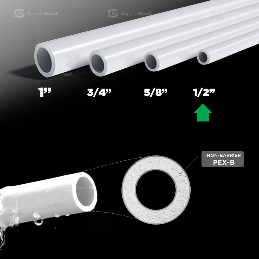 Supply Giant PEX-B Pipe 1/2 In x 500 Ft White Tubing for Plumbing, Potable Water Line for Home Improvement, Indoor/Outdoor Use