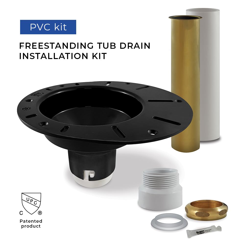 Freestanding Tub Drain Kit, Bathtub Drain Rough-in Kit with PVC Adapter and Brass Tailpipe, Compatible with Floor-Mounted Freestanding Bathtubs