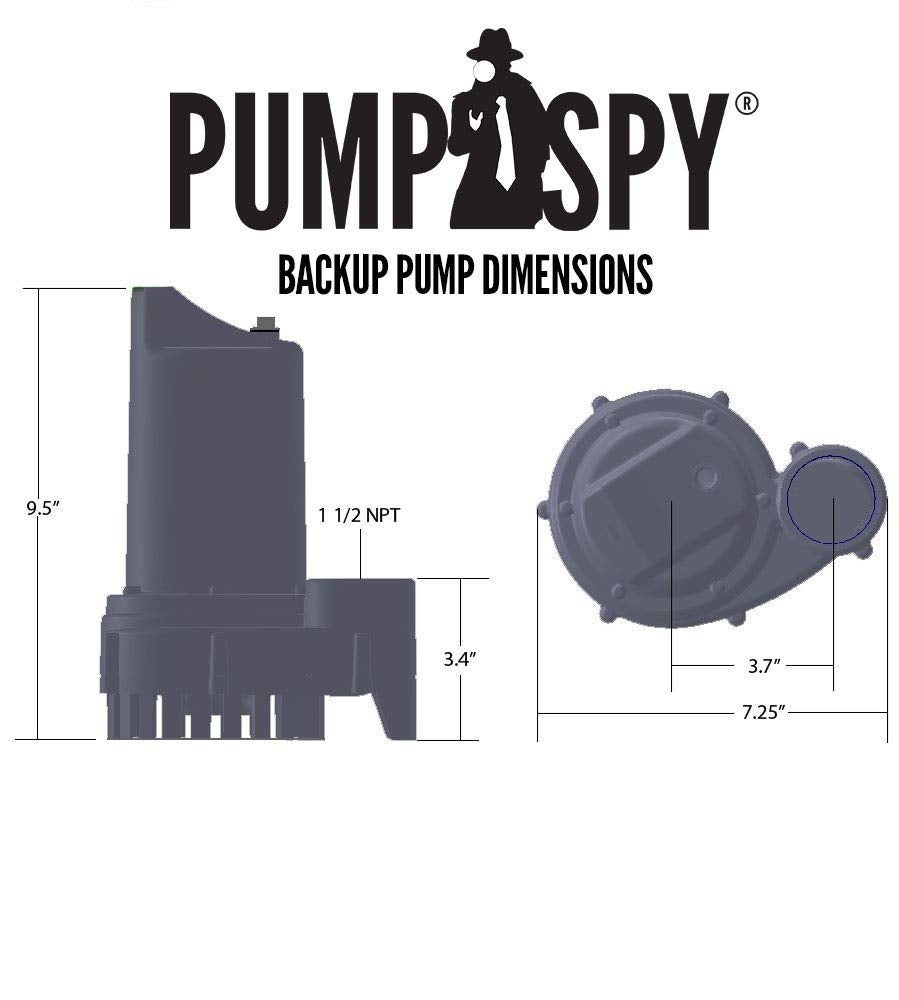 PumpSpy PS2000C Pre-Assembled SmartPump Combination Wi-Fi Connected 1/2HP Primary Sump Pump and 12V Battery Backup Sump Pump with Internet Monitoring & Alerts, Water Alarms for Basements