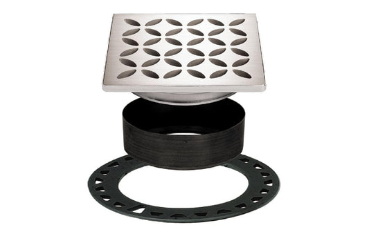 Schluter Kerdi-Drain Grate Kit with Integrated Slope Bonding Flange - Ideal for Bathroom or Wet Rooms - 4" Brushed Stainless Steel Floral, Adjustable - KDIF4GRKEBD5
