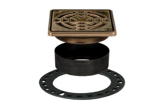 Schluter Kerdi-Drain Classic Shower Grate Kit with Integrated Slope Bonding Flange - Ideal for Tile Showers - 4" Grate Size, Square, Oil-Rubbed Bronze Grate Finish - KD4GRKEOB