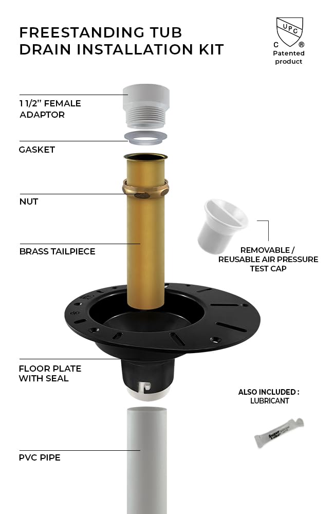 Freestanding Tub Drain Kit, Bathtub Drain Rough-in Kit with PVC Adapter and Brass Tailpipe, Compatible with Floor-Mounted Freestanding Bathtubs