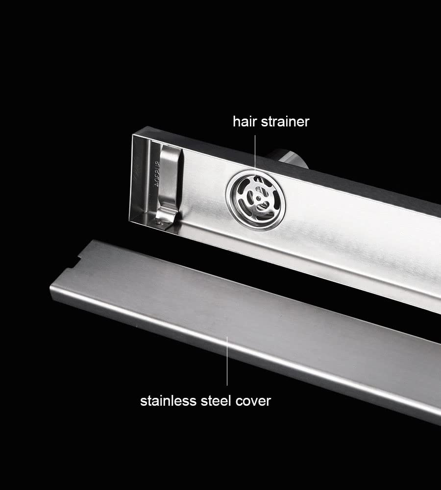 TSHH 47.2" Linear Shower Drain,Rectangle Shower Floor Drain with Plate Cover or Tile Insert Offset Side Outlet Stainless Steel Brushed Finish