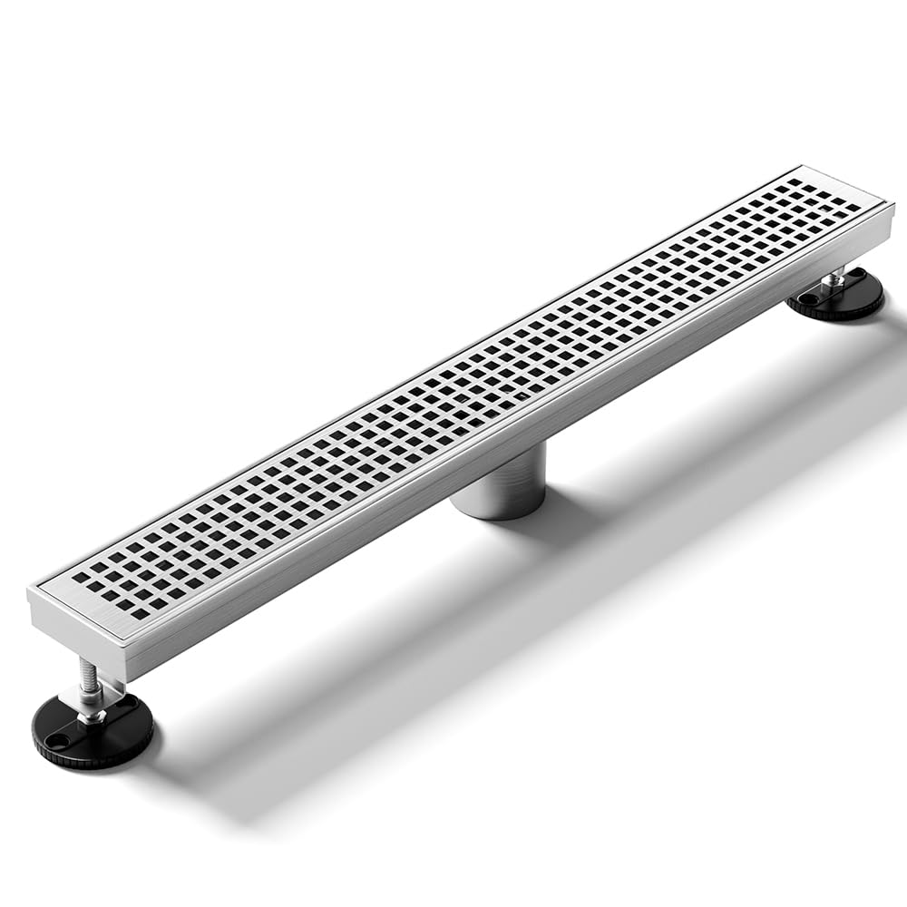 LISEEGO Linear Shower Drain 54 Inch, Brushed AISI 304 Stainless Steel Shower Drain with Square Hole Panel, for Bathroom, Kitchen, Garage & More