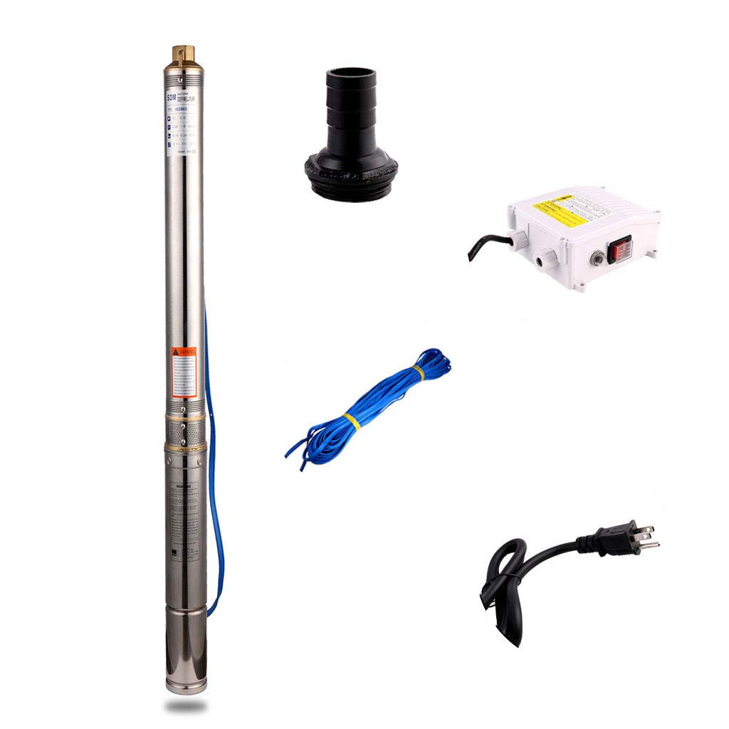 SHYLIYU Submersible Pumps 3" OD Pipe 110V/60HZ 0.55KW 0.75HP Stainless Steel Deep Well Pumps 1" Outlet Submersible Bore Pump Deep Well Pump with Control Box for Industrial and Home Use