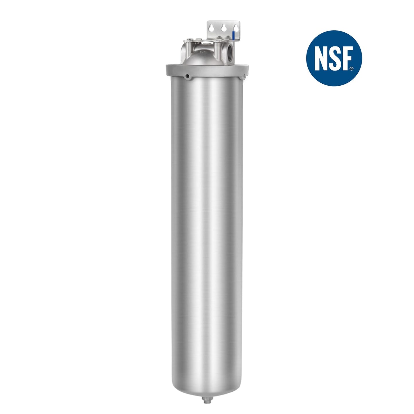Amwater NSF/ANSI 42 Certification Big+ Stainless Steel Filter Housing for 20”Length,4.5"OD Filter Cartridge, Drain Valve Style C (Square Head)