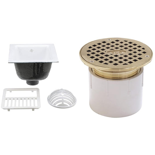 Zurn FD2375-NH3-H FD2375 12"x12" Floor Sink Body & Dome Strainer, 6" Sump Depth, 3" No-Hub, with Half Grate & FD2210-PV3 Adjustable Floor Drain, PCV Body, 3" Solvent Weld Connection