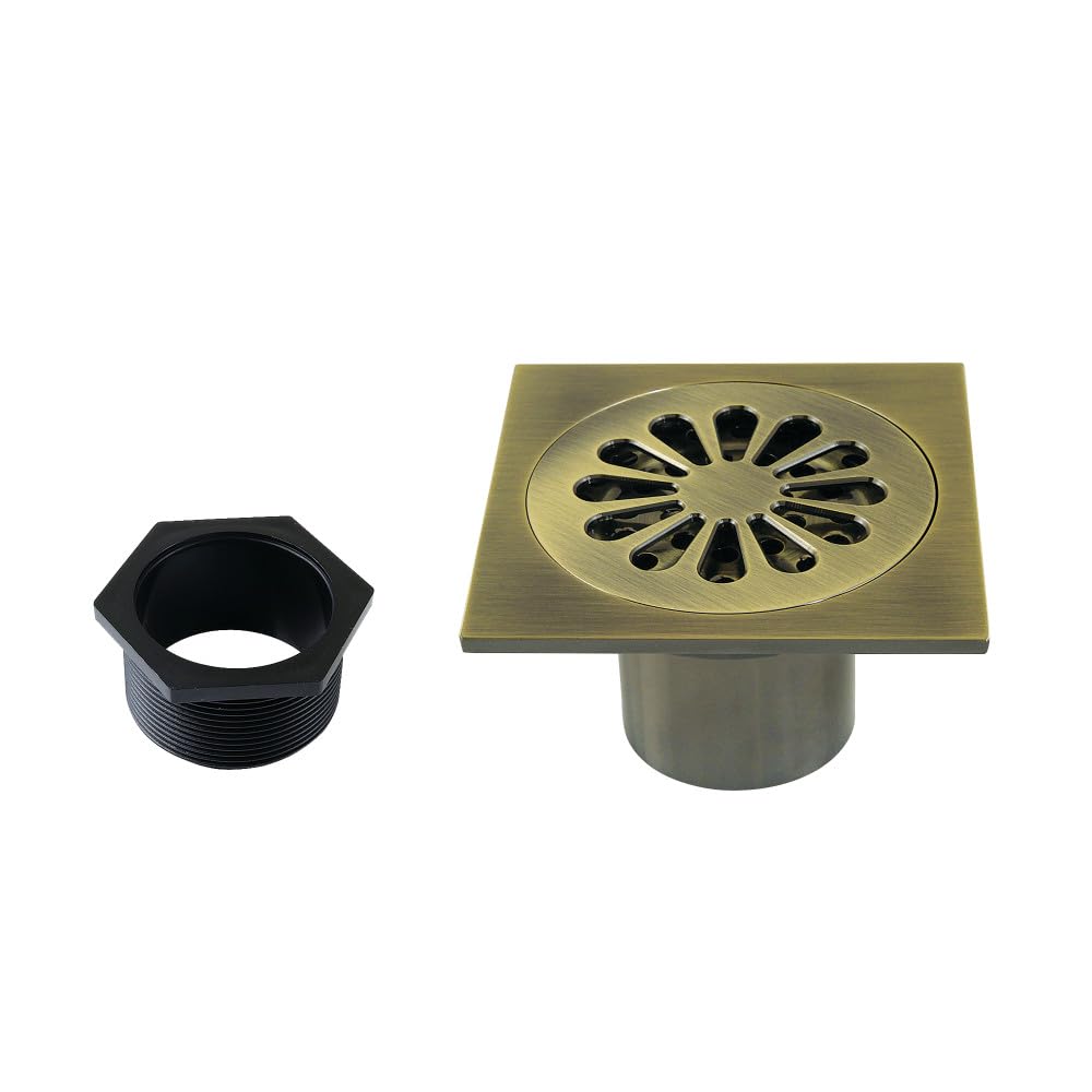 Kingston Brass BSF4161AB Watercourse Shower Drain, Antique Brass,3.94 x 3.94 x 1.63