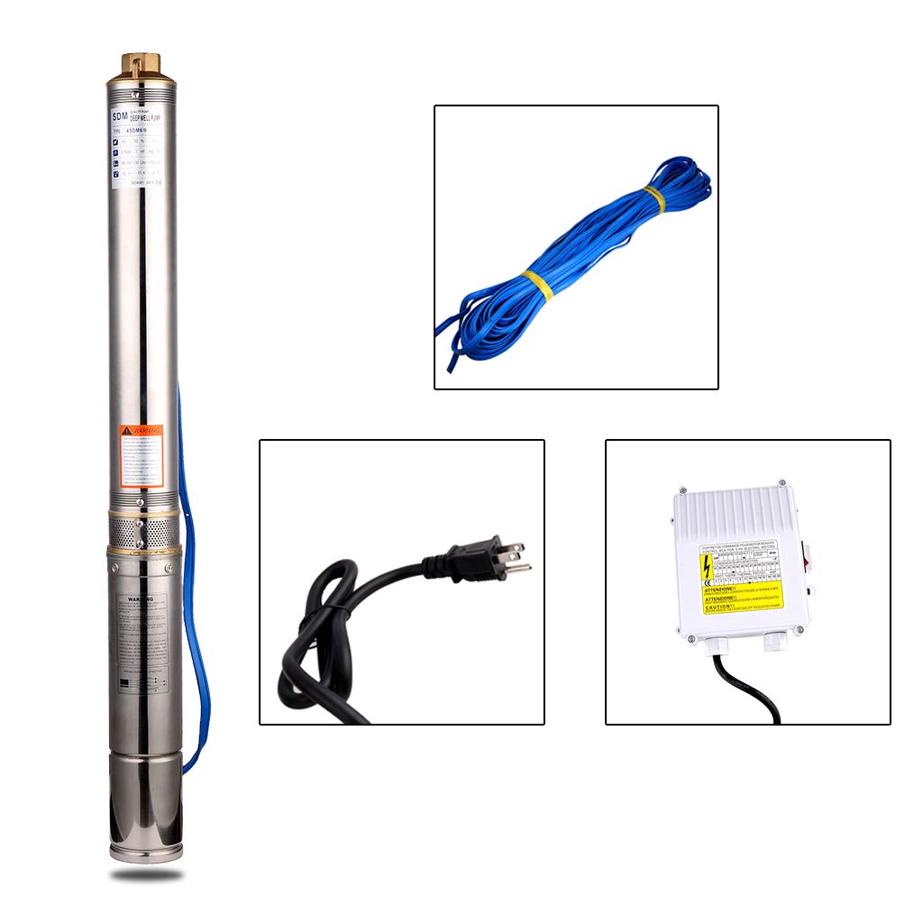 SHYLIYU Submersible Pumps 3" OD Pipe 110V/60HZ 0.55KW 0.75HP Stainless Steel Deep Well Pumps 1" Outlet Submersible Bore Pump Deep Well Pump with Control Box for Industrial and Home Use