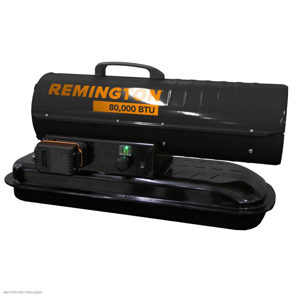 Remington REM-80TBOA-KFA-B Duo Power Battery Kerosene/Diesel Forced Air Heater w/Thermostat—80,000 BTU,Black