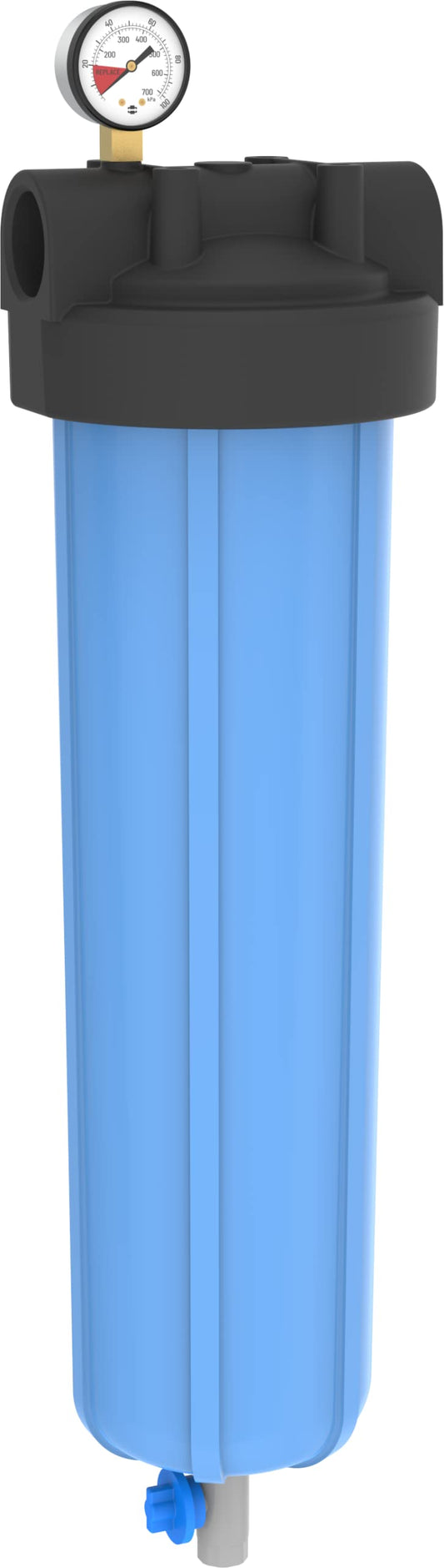 Pentair Pentek 150337 PBH Big Blue Bag Filter Housing, 1 1/2" NPT #20 Bag Vessel Assembly with Gauge, Wrench and Drain Valve, 20-Inch, Black/Blue