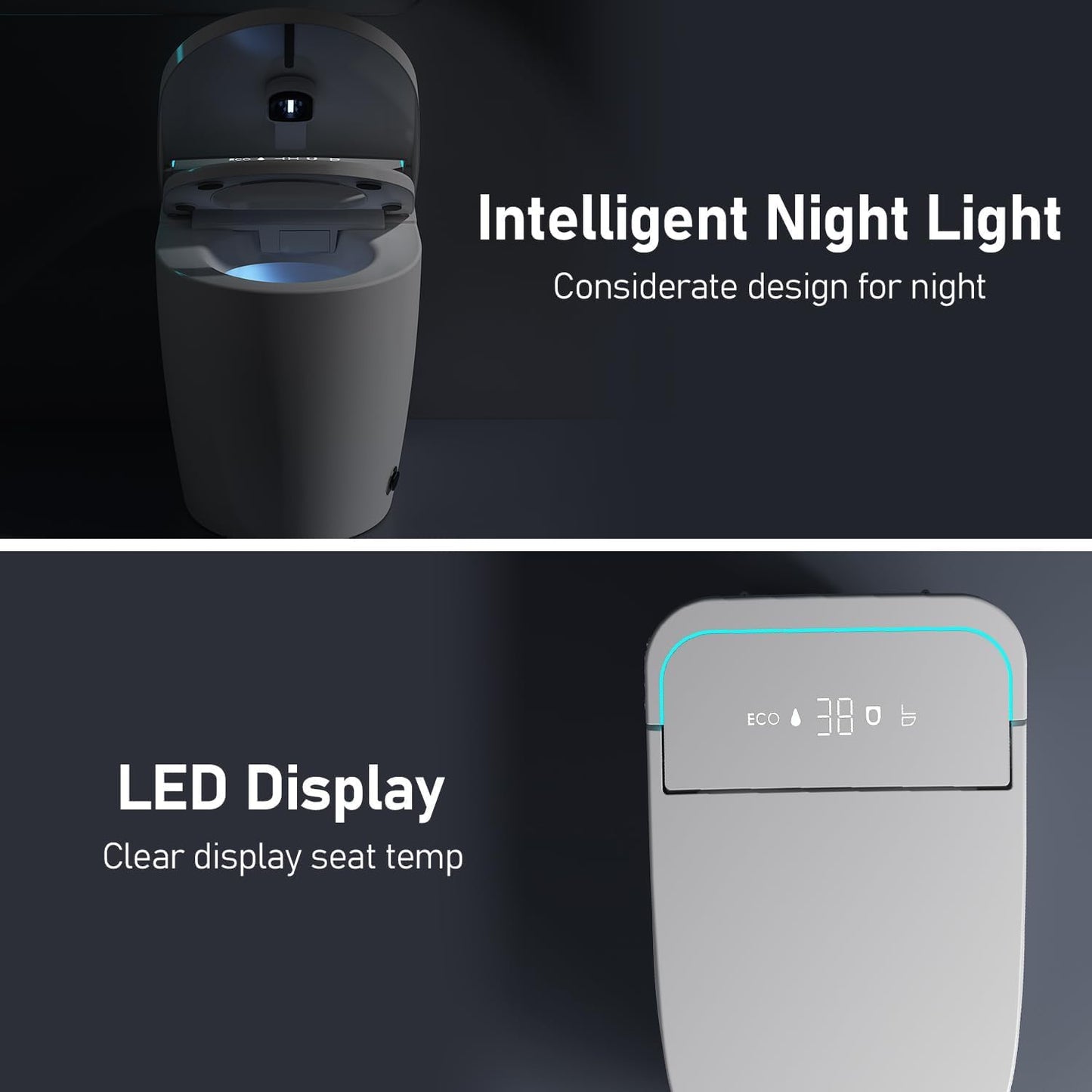 Smart Toilet with Bidet Built-in: Auto Dual Flush Bidet Toilet with Dryer, 4 Wash Options, One Piece Toilet with Child Mode, Heated Seat, Foot Sensor, UV-C Night Light, Pre Wet, Manual Lid/Seat