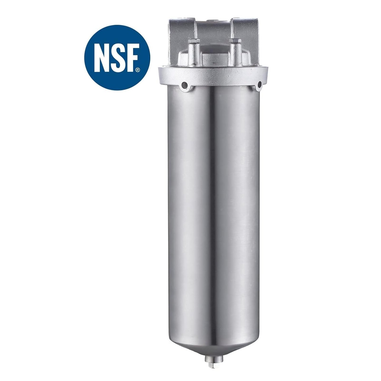 Amwater NSF/ANSI 42 Certification Stainless Steel Filter Housing for 10" Filter Cartridge, 1" NPT Water Filter Housing, Drain Valve Style C (Square Head)