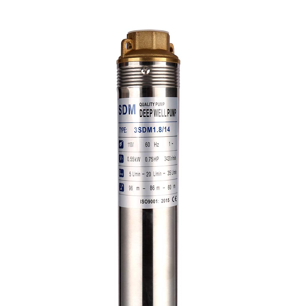 SHYLIYU Submersible Pumps 3" OD Pipe 110V/60HZ 0.55KW 0.75HP Stainless Steel Deep Well Pumps 1" Outlet Submersible Bore Pump Deep Well Pump with Control Box for Industrial and Home Use