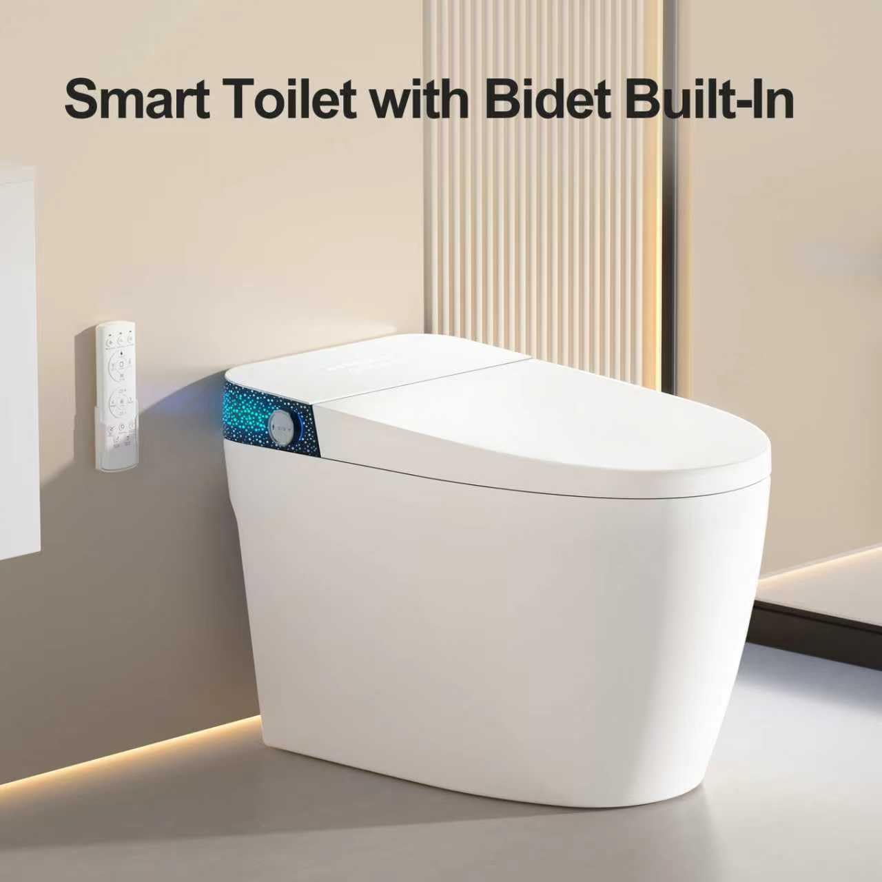 Smart Toilet with Bidet Built In, Modern Tankless Bidet Toilet with Auto Open/Close, Self-cleaning, Instant Warm Water&Dry, Heated Seat, One-Piece Toilet with Night Light, Auto Flush