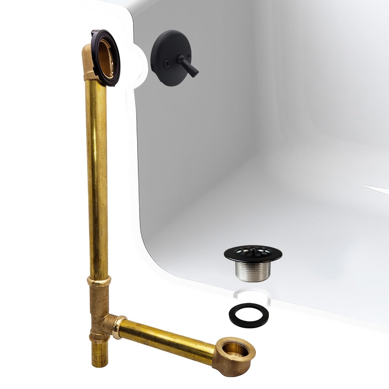 Westbrass A324-62 22-1/2" Bath Waste & Overflow Assembly with Trip Lever and Beehive Strainer Grid Drain, Matte Black