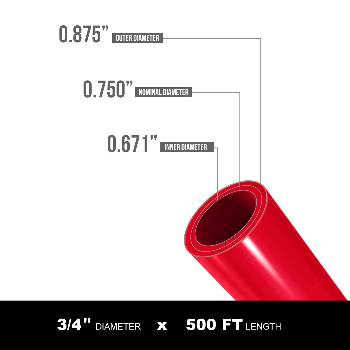 Pex-A Tubing 3/4-inch x 500 Ft, Flexible Red Tube for Potable Water, 3/4" Pex Pipe Coil