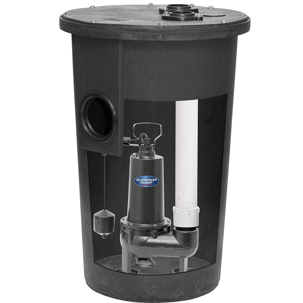 Superior Pump 93020 1/2 HP 2" Cast Iron Sewage Pump System with Vertical Float Switch , Black
