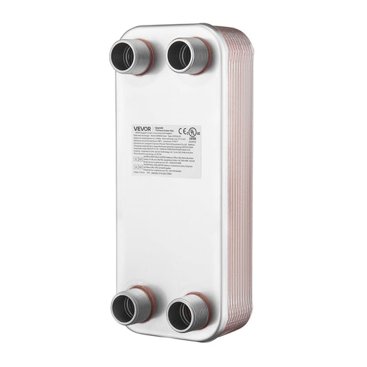 VEVOR Plate Heat Exchanger, 5 x 12 in Brazed Plate Water to Water Heat Exchanger with 20 Plates, Mounting Bracket, Sturdy Stainless Steel Construction, 170-330K BTU for Boiler, Radiant Floor Heating