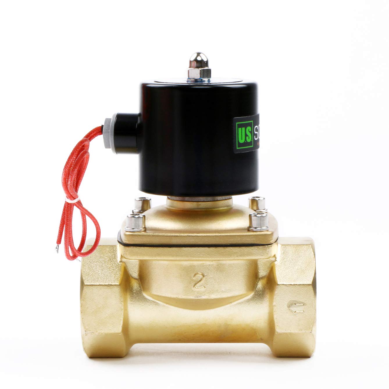 U.S. Solid 1 1/2" Solenoid Valve - 12V DC Brass Electric Solenoid Valve, Normally Closed, Viton Seal