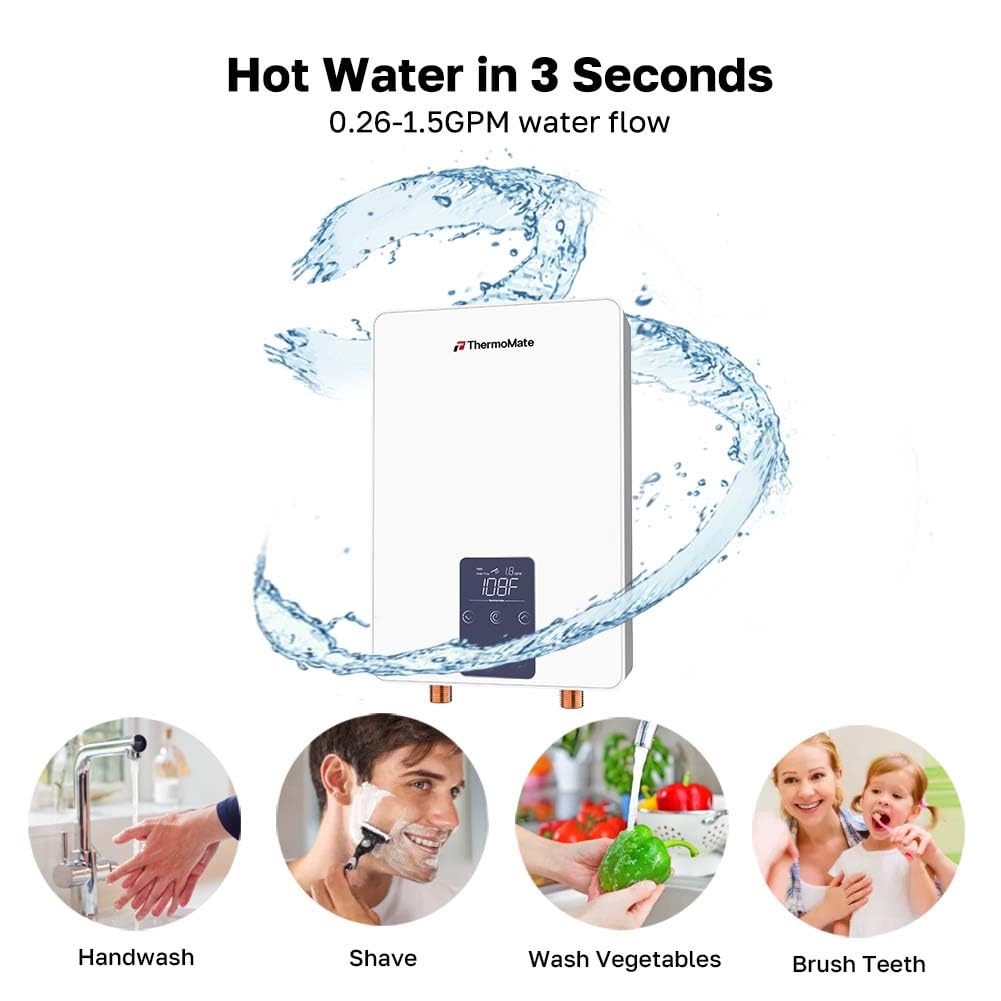 Tankless Water Heater Electric for Sink Faucet, ThermoMate 6000W 240V Point of Use Mini Instant Hot Water Heater CSA Certified with Self-modulating, 1.07GPM at 35°F Rise