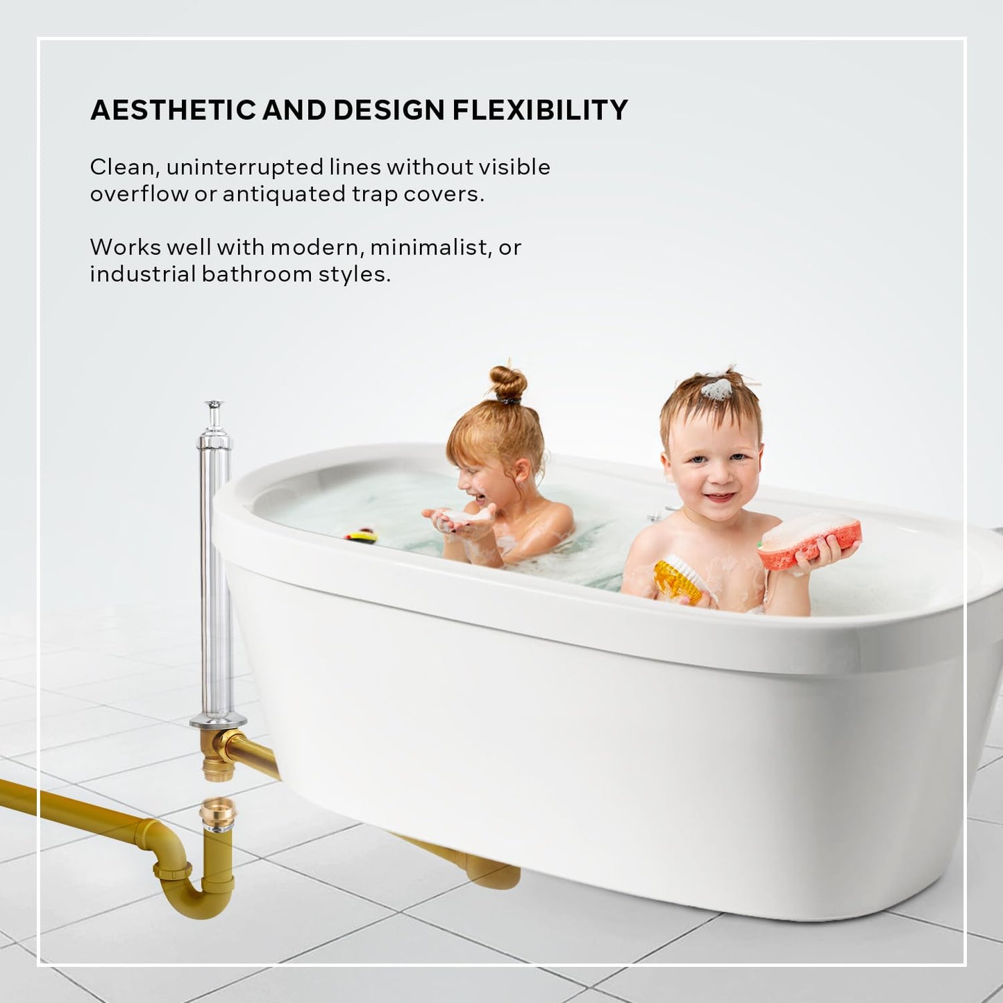 Highcraft 1-1/2" Brass Standing Bath Waste & Overflow Combination Male & Female, 19" Brass Tube
