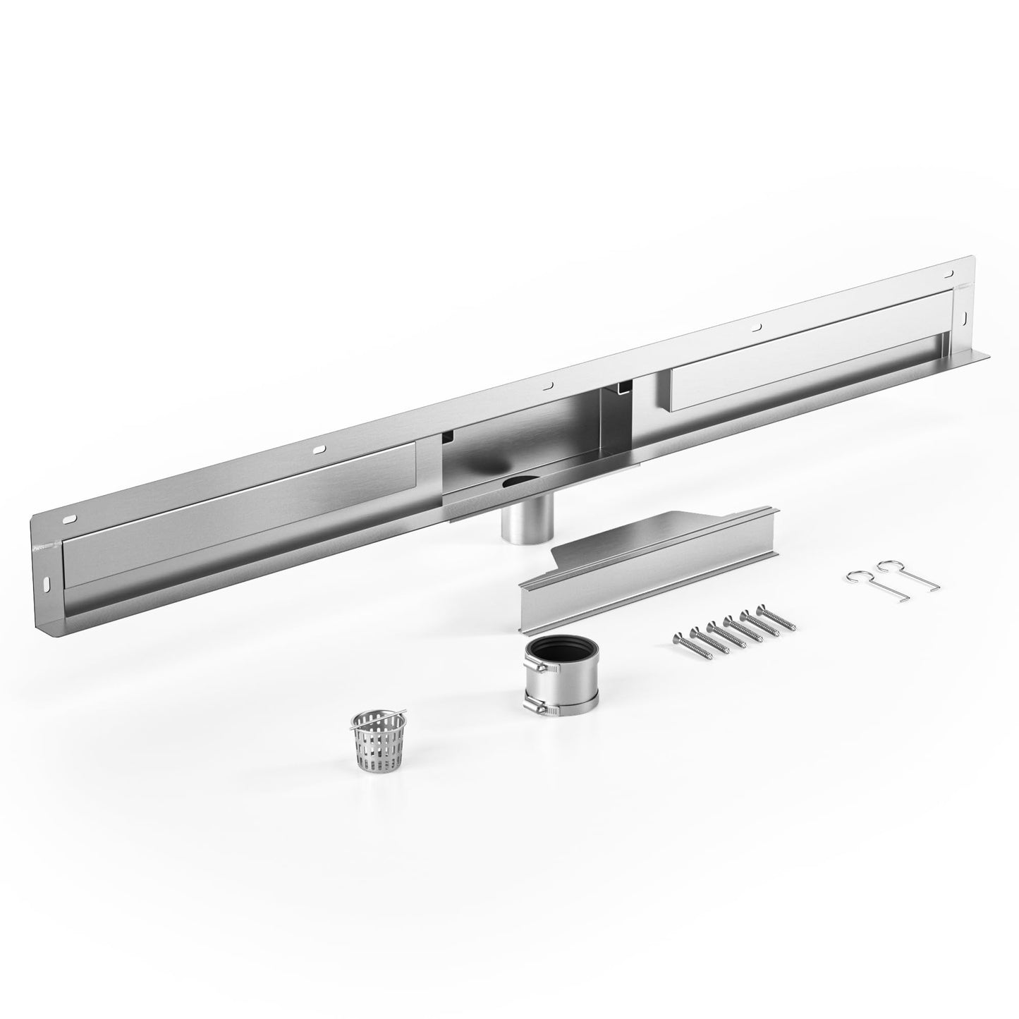 Bernkot Linear Wall Drain 42’’, 304 Stainless Steel Side Drain w/Tiled Grate & Hair Strainer, Brushed Tiled Shower Drain for Bathroom, CUPC Certified