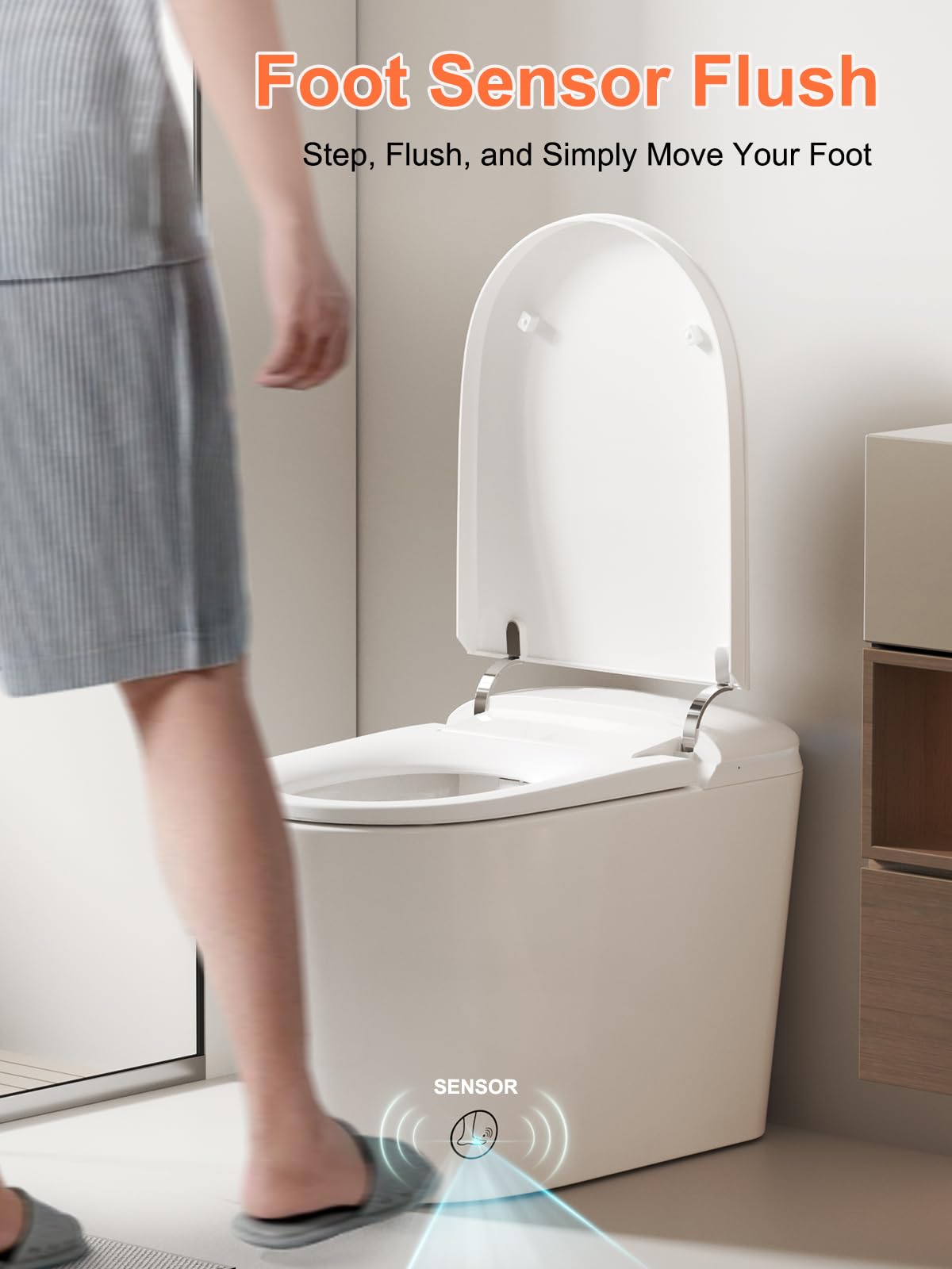 BAYTINA Smart Toilet with ADA Comfort Height Heated Seat, Night Light, Tankless Auto Toilet Flushing, Foot Sensor Operation, Modern Elongated One-Piece Toilet for Bathrooms