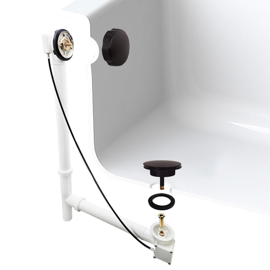 Westbrass A50P27TLE-12 27" Cable Drive Bath Drain Trim Kit with Rotary Overflow Cover Knob, European Stopper and Poly Tubular Pipes, Oil Rubbed Bronze