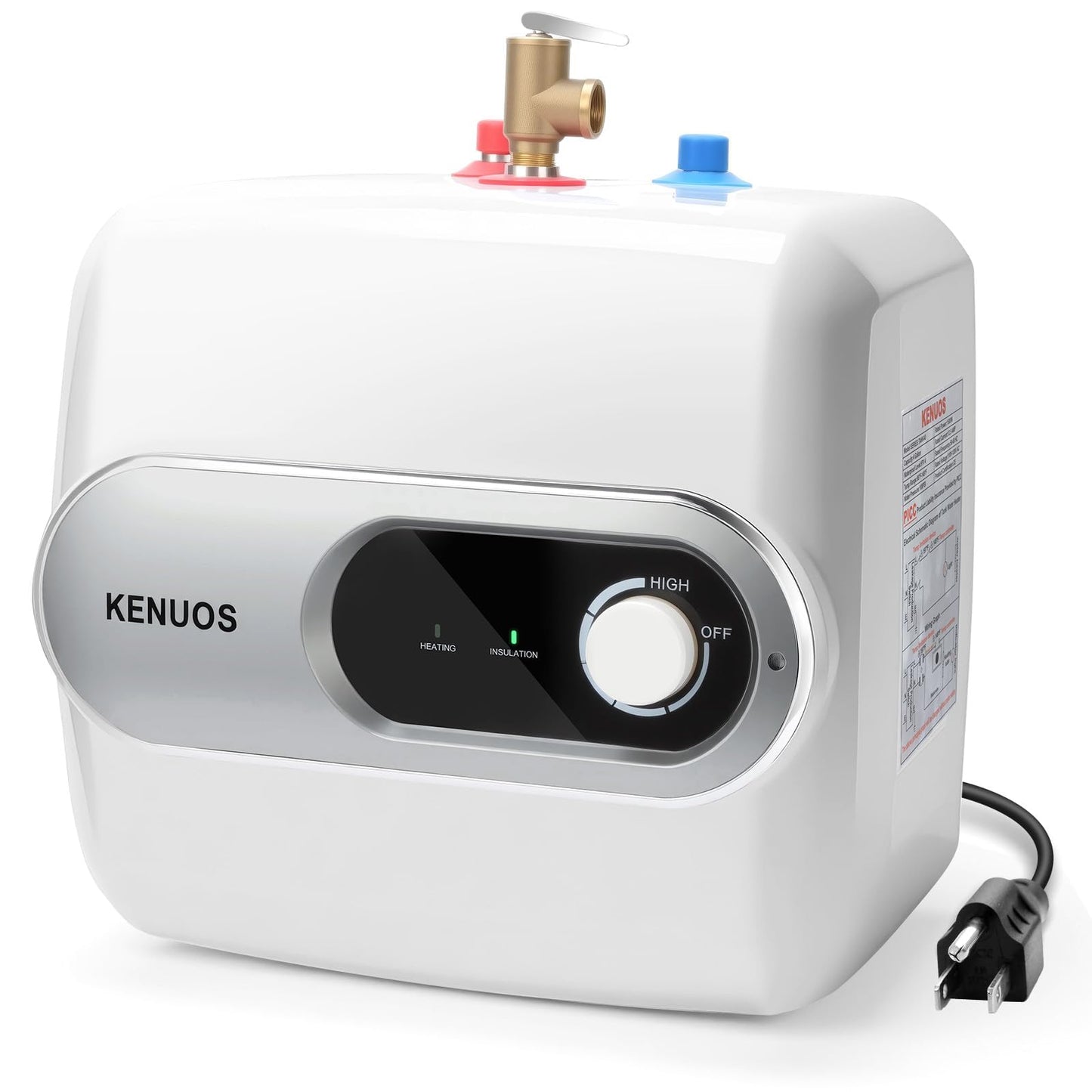 KENUOS 4 Gallon Water Heater Under Sink Instant Hot Water Heaters 1500W 110V 120V Mini Tank Water Heater with T&P Vavle 1/2" NPT for Kitchen,Bathroom,Camper,RV,Grey