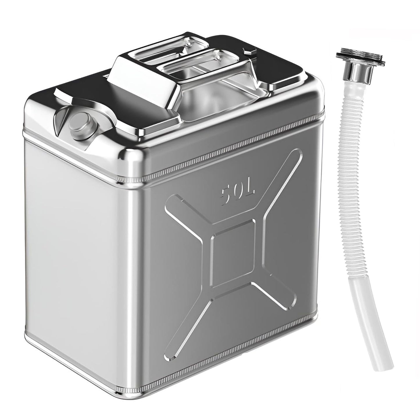 13.2 Gallon 304 Stainless Steel Water Container，Stainless Steel Water Storage , With Flexible Spout/Nozzle System Pressure Relief Valve Safety Configuration，Camping Emergency Storage,Home and Outdoor