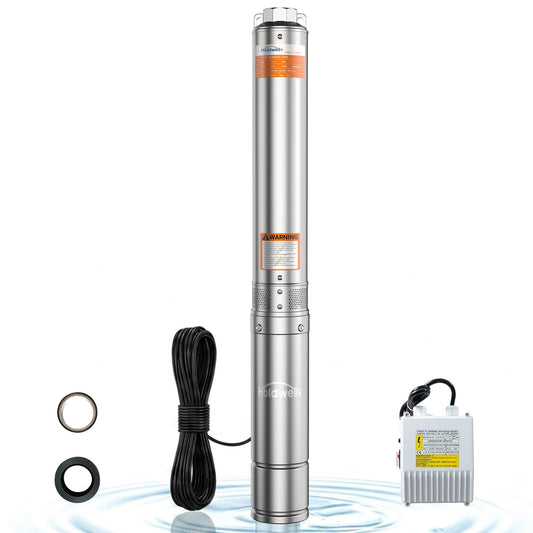 Holdwell S 1.5HP Deep Well Submersible Pump 115V/60Hz, 4 Inch Stainless Steel, External Controller, 33ft Cord, 37GPM Flow 276ft Head, IP68 Waterproof for Industrial, Irrigation, Home Use