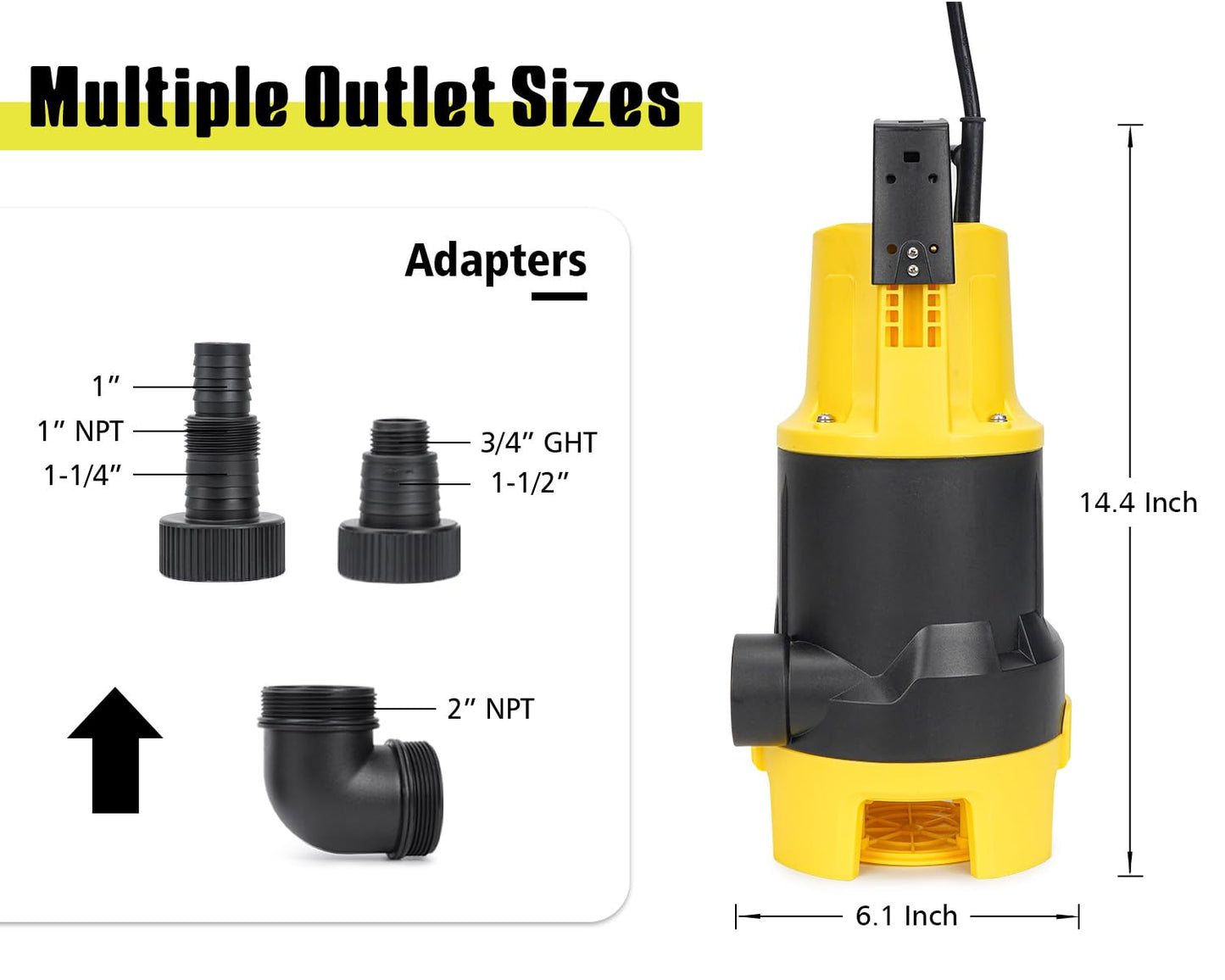 6699 6500GPH Powerful Sump Pump with 1-1/2”Backwash Hose PVC Lay Flat Discharge Hose 1.5HP Sewage Effluent Pump with Float Switch 16FT Power Cord for Flooded House, Sump Pit, Pond Water Removal