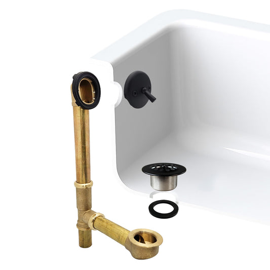 Westbrass A323-62 14" Bath Waste & Overflow Assembly with Trip Lever and Beehive Strainer Grid Drain, Matte Black