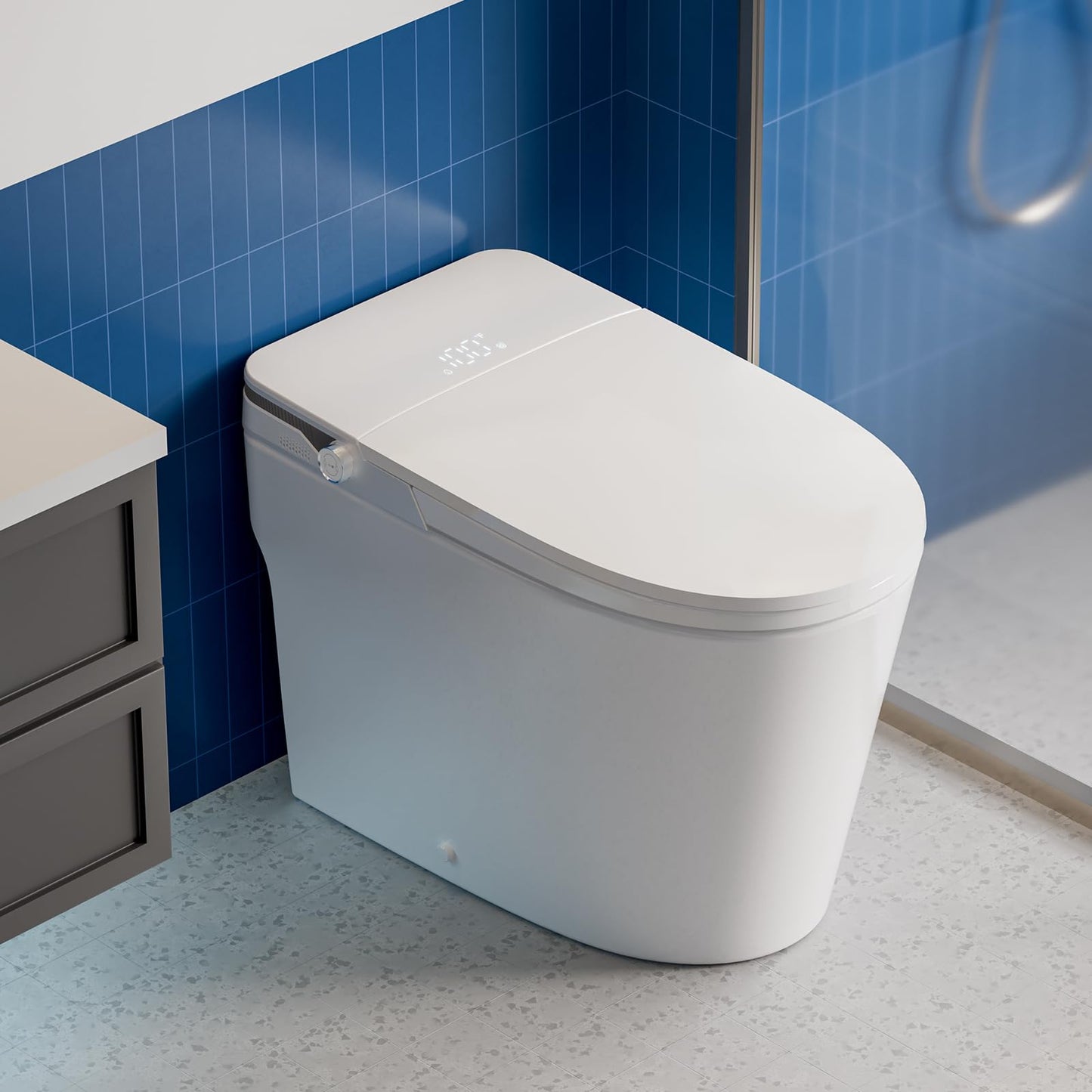 CLIRASS Smart Toilet with Bidet, Electric Bidet Toilet with Auto Powerful Flush, Auto Open/Close, Foot Sensor, Heated Elongated Seat (ADA Comfort Height), Night Light, Deodorization Remote (White)