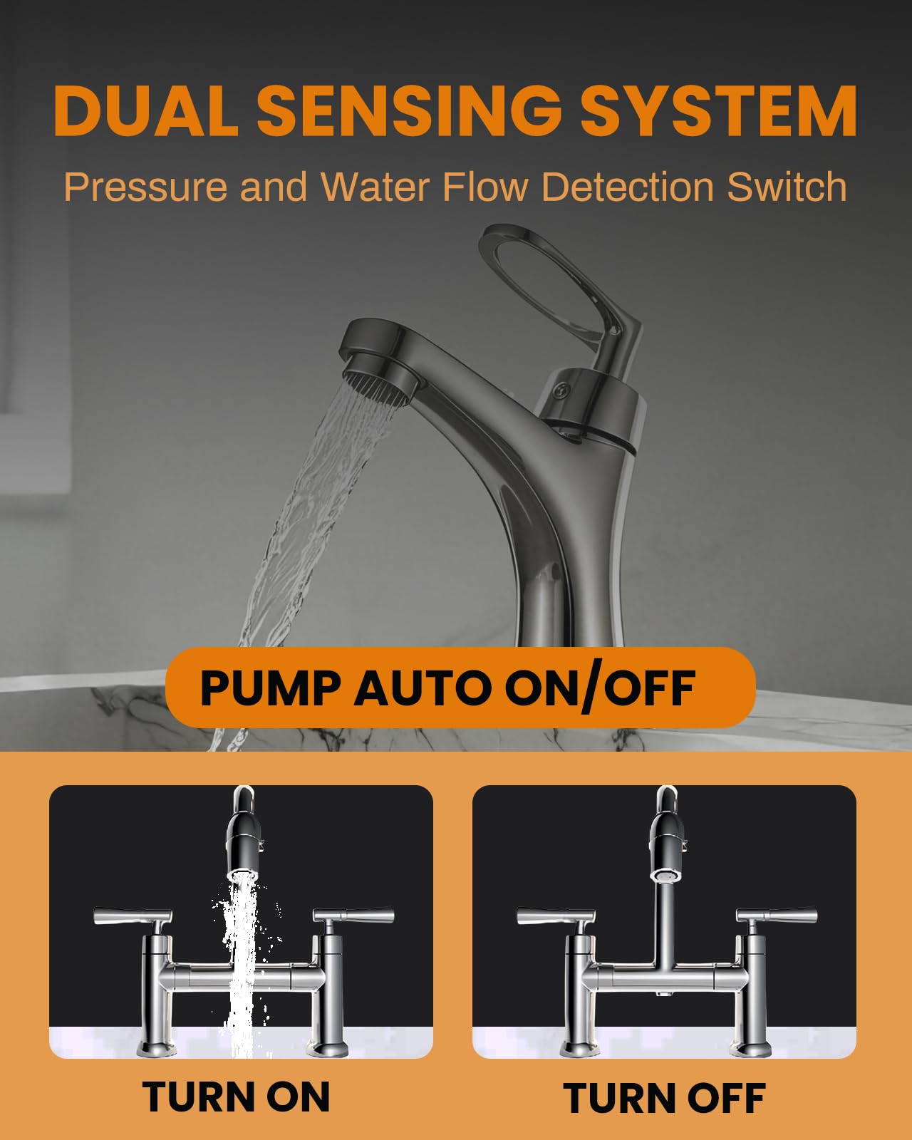 Moonshan 3/4 HP Shallow Well Booster Pump with Pressure Tank 1050GPH Auto ON/OFF Water Pressure Booster Self-Priming Stainless Steel Automatic Booster System for Whole House, Garden, Lawn